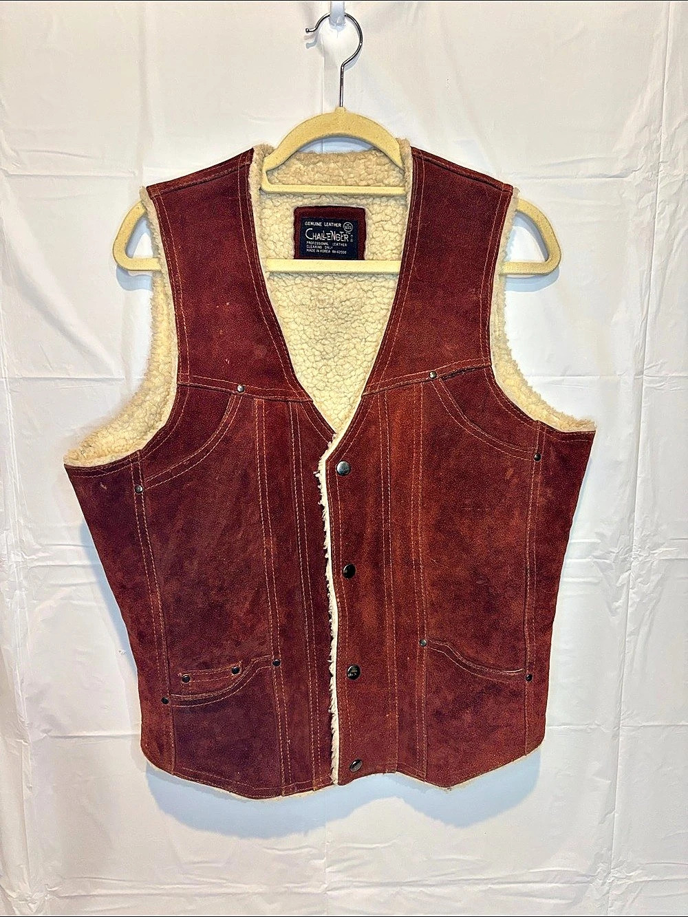 Vintage Challenger Men's Genuine Leather Shearling-Lined Western Vest